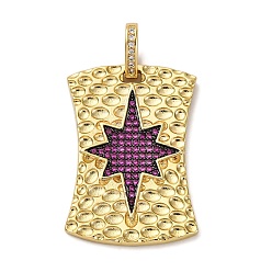 Камелия Латунные микро проложить кубического циркония подвески, прямоугольник со звездными подвесками, стойки покрытие, прочное покрытие, без кадмия и без свинца, реальный 18 k позолоченный, камелия, 33.5x23x2.5 мм, отверстие : 5x6.5 мм