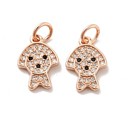 Rose Gold Dog Brass Micro Pave Clear Cubic Zirconia Charms, with Jump Ring, Cadmium Free & Lead Free, Rose Gold, 13x9x1.5mm, Hole: 3.4mm