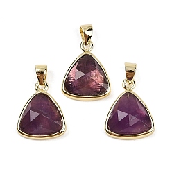 Аметист Подвески из натурального аметиста , с фурнитурой латунной золотого тона, треугольные, граненые, 14x11.5x4.5 мм, отверстие : 2.5x3.5 мм