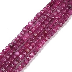 Ruby Natural Ruby/Red Corundum Beads Strands, Faceted, Cube, 2.5x2.5x2.5mm, Hole: 0.5mm, about 186~188pcs/strand, 15.16~15.35 inch(38.5~39cm)