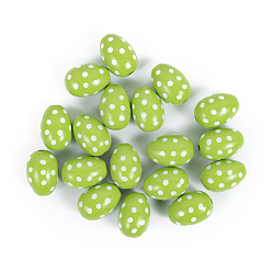 Yellow Green Easter Theme Printed Wood Beads, Easter Egg with Polka Dot Pattern, Yellow Green, 30x20mm