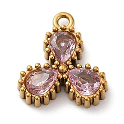 Бледно-Розовый Ионное покрытие (IP) 304 подвески из циркония из нержавеющей стали, прелести капли воды, реальный 18 k позолоченный, розовый жемчуг, 12x10.5x2.5 мм, отверстие : 1.2 мм