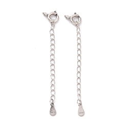 Antique Silver 925 Sterling Silver Chain Extenders, with Spring Ring Clasps & Charms, Teardrop, Antique Silver, 60x5.8mm, Hole: 1.6mm
