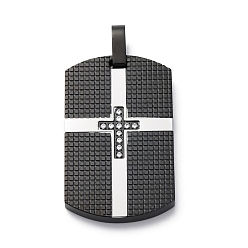 Черный 304 микро нержавеющей стали прокладывать Цирконом подвески, прямоугольные подвески с крестообразными подвесками, чёрные, 36x22x3.5 мм, отверстие : 6.5x4.5 мм