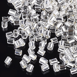 Clear Grade A Glass Seed Beads, Hexagon(Two Cut), Silver Lined, Clear, 1.5~2.5x1.5~2mm, Hole: 0.8mm, about 2100pcs/bag, 450g/bag