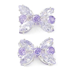 лаванда Латунные микро проложить кубического циркония бусы, бантом, со стразами, серебряные, лаванда, 13x17.5x9 мм, отверстие : 1.2 мм