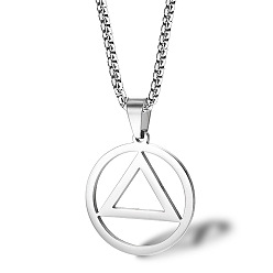 Stainless Steel Color Titanium Steel Pendant Necklace, Flat Round with Triangle, Stainless Steel Color, 23.62 inch(60cm)