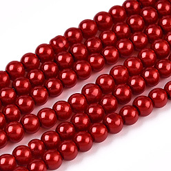 Малиновый Выпечка окрашены перламутровый стекла жемчужные нити круглый шарик, малиновый, 4~5 мм, отверстие : 1 мм, около 210 шт / нитка, 31.4 дюйм