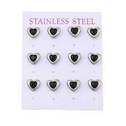 Черный 304 Серьги из нержавеющей стали, с микро проложить кубического циркония, цвет нержавеющей стали, чёрные, 10x9 мм