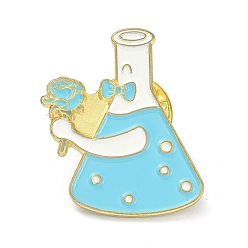 Sky Blue Chemical Flask with Rose Alloy Enamel Brooches, Enamel Pin, Sky Blue, 25x20x10mm