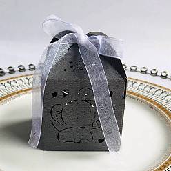 Gray Rectangle Foldable Creative Paper Gift Box, Elephant Pattern Candy Box with Ribbon, Decorative Gift Box for Wedding, Gray, Fold: 5x5x8cm