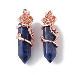 Содалитовое Натуральные содалитовые остроконечные подвески, подвески с гранеными пулями, с покрытием из розового золота из сплава с розовым покрытием, без кадмия и без свинца, 47~49.5x16.5x16 мм, отверстие : 8x5 мм