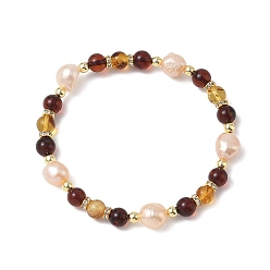 (52) Непрозрачная лаванда Эластичные браслеты для женщин из натурального пресноводного жемчуга и янтаря., круглые, С немагнитным синтетическим гематитом, разноцветные, бусины : 6.5 мм, внутренний диаметр: 1.97 дюйм (5 см)