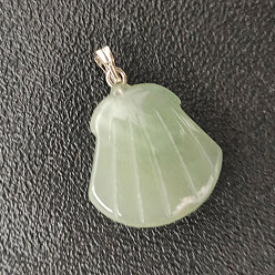 Green Aventurine Natural Green Aventurine Pendants, Shell Charms, with Platinum Plated Alloy Snap on Bails, 20x6mm