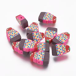 Deep Pink Handmade Cake Polymer Clay Beads, Deep Pink, 13~14x9~10x4~5mm, Hole: 1mm