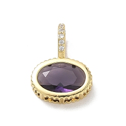 Violeta Oscura Latón pavimenta colgantes de circonio cúbico, encantos ovalados planos, larga duración plateado, chapado en rack, sin plomo y el cadmio, real 18 k chapado en oro, violeta oscuro, 19x14x7.8 mm, agujero: 5x7 mm