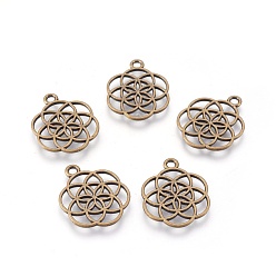 Antique Bronze Tibetan Style Flower Alloy Pendants, Seed of Life/Sacred Geometry, Cadmium Free & Nickel Free & Lead Free, Antique Bronze, 25x20x1mm, Hole: 2mm, about 690pcs/1000g