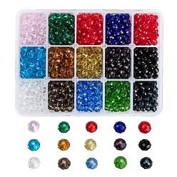 Mixed Color Glass Beads, Faceted, Rondelle, Mixed Color, 6x5mm, Hole: 1mm, 15 colors, 100pcs/color, 1500pcs/box