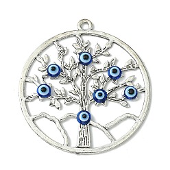 Tree of Life Blue Evil Eye Alloy Big Pendants, Lucky Eye Charms, Antique Silver, Tree of Life, 61x56x4mm, Hole: 3mm