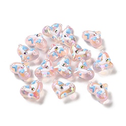 Misty Rose Valentine's Day Transparent Acrylic Beads, with Enamel, Heart, Misty Rose, 16x20~21x12~13mm, Hole: 1.5~1.6mm