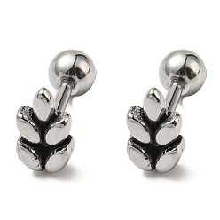 Античное Серебро 304 из нержавеющей стали серьги, хрящевые серьги, лист, античное серебро, 8x4.5 мм