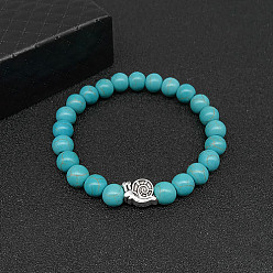 Snail Bracelets extensibles turquoise synthétique pour femmes et hommes, avec des perles en alliage d'animaux de style tibétain, escargot, pas de taille