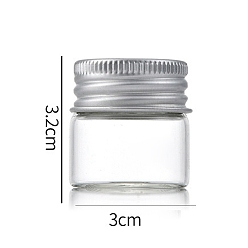 Silver Clear Glass Bottles Bead Containers, Screw Top Bead Storage Tubes with Aluminum Cap, Column, Silver, 3x3cm, Capacity: 12ml(0.41fl. oz)