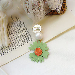 Green hair clip Cute Daisy Hair Tie with Floral Elastic Band - Forest Style, Leather Cover.