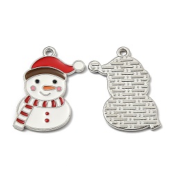 Platinum Alloy Enamel Pendants, for Christmas, Snowman, Red & White & Brown, Platinum, 26x15.5x1.3mm, Hole: 1.6mm