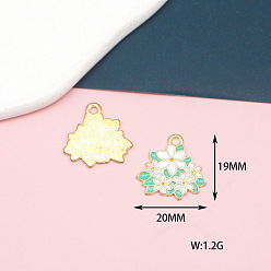 White Alloy Enamel Pendants, Light Gold, Jasmine, White, 19x20mm