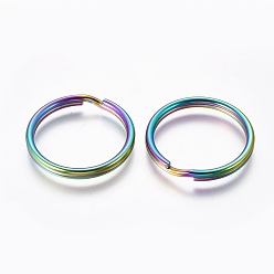 Rainbow Color Ion Plating(IP) 304 Stainless Steel Split Key Rings, Keychain Clasp Findings, Rainbow Color, 25.5mm