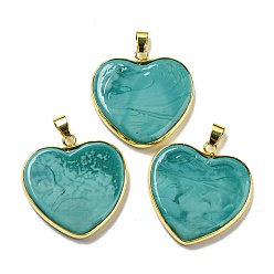 Light Sea Green Handmade Lampwork Pendants, with Brass Findings, Long-Lasting Plated, Lead Free & Cadmium Free, Heart Charms, Light Sea Green, 31~32x31~31.5x5mm, Hole: 6.5x4mm