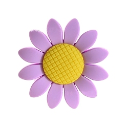 Lilac Sunflower Food Grade Silicone Beads, Chewing Beads For Teethers, DIY Nursing Necklaces Making, Lilac, 40mm