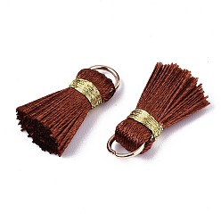 Coconut Brown Handmade Polycotton(Polyester Cotton) Tassel Decorations, Pendant Decorations, with Golden Iron Loops, Coconut Brown, 17~21x10x5mm, Jump Ring: 6x0.7mm, Inner Diameter: 4.6mm