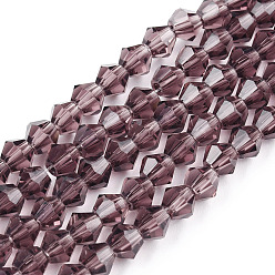 Pale Violet Red Imitation Austrian Crystal 5301 Bicone Beads, Faceted Glass Beads Strands, Pale Violet Red, 4x4mm, Hole: 1mm, about 88~89pcs/strand, 12.99~13.39 inch