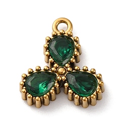 Темно-Зеленый Ионное покрытие (IP) 304 подвески из циркония из нержавеющей стали, прелести капли воды, реальный 18 k позолоченный, темно-зеленый, 12x10.5x2.5 мм, отверстие : 1.2 мм