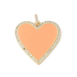 Оранжевый Латунные микро проложить кубического циркония подвески, с эмалью, сердце, стойки покрытие, долговечный, без свинца и без кадмия, с целью перехода в кольце, оранжевые, 30.5x30x2 мм, отверстие : 5x3 мм
