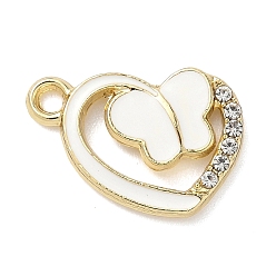 Белый Подвески из сплава эмали и стразов, сердце с бабочкой, золотой свет, без кадмия, без никеля и без свинца, белые, 19.5x14x2.5 мм, отверстие : 2.1 мм