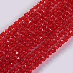 Red Glass Beads Strands, Faceted, Round, Red, 2x2mm, Hole: 0.4mm, about 193~197pcs/strand, 14.17 inch~15.51 inch(36~39.4cm)