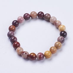 Mookaite Natural Mookaite Beaded Stretch Bracelets, Round, 2 inch(52mm)