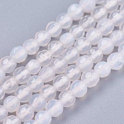 Antique White Natural Agate Round Beads Strand, Dyed, Faceted, Antique White, 4mm, Hole: 0.9mm
