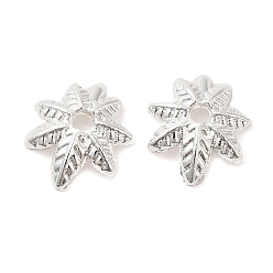 Серебро Шапочки и конусы для бусин, латунные, 7-лепестков цветка, серебряные, 9x8x2.5 мм, отверстие : 1.5 мм