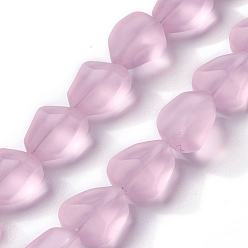 Pearl Pink Transparent Frosted Glass Beads Strands, Nuggets, Pearl Pink, 15x12x9.5mm, Hole: 1mm, about 40pcs/strand, 23.62''(60cm)