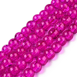 Fuchsia Spray Painted Crackle Glass Beads Strands, Round, Fuchsia, 4mm, Hole: 1.1~1.3mm, about 200pcs/strand, 31.4 inch