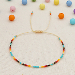 Colorful Glass Seed Heishi Braided Bead Bracelet for Women, Colorful, 11.02 inch(28cm)