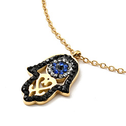 Golden Rhinestone Hamsa Hand with Evil Eye Pendant Necklace, Ion Plating(IP) 304 Stainless Steel Jewelry for Women, Golden, 18.43 inch(46.8cm)