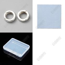Plata 925 anillos de puerta de resorte de plata esterlina, Con paño de pulido plateado de tela de gamuza de doble cara., plata, 9 calibre, 10x3 mm, agujero: 6 mm