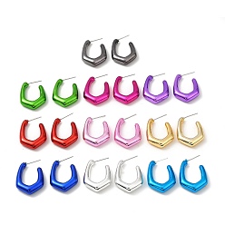 Mixed Color Polygon Acrylic Stud Earrings, Half Hoop Earrings with 316 Surgical Stainless Steel Pins, Mixed Color, 30x6.5mm