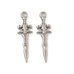 Stainless Steel Color Non-Tarnish 304 Stainless Steel Pendants, Sword Charm, Stainless Steel Color, 30x9x2mm, Hole: 2.5mm