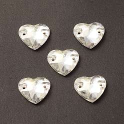Silver Shade Heart Shape Sew on Rhinestone, K5 Glass Rhinestone, 2-Hole Link, Plated Flat Back, Sewing Craft Decoration, Silver Shade, 12x14x4.5mm, Hole: 1mm